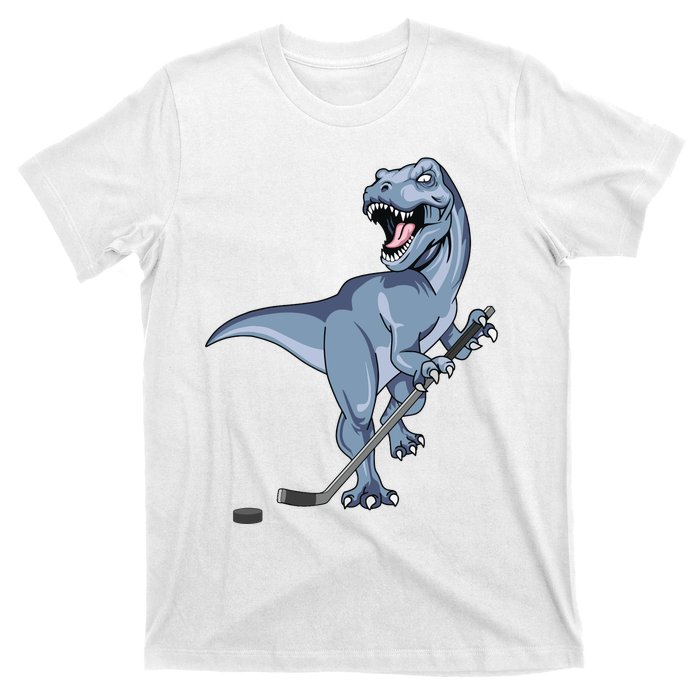 Dinosaur Hockey Stick Puck Goal Goalie Trex Trex Player T-Shirt