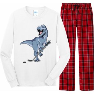 Dinosaur Hockey Stick Puck Goal Goalie Trex Trex Player Long Sleeve Pajama Set