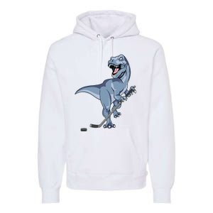 Dinosaur Hockey Stick Puck Goal Goalie Trex Trex Player Premium Hoodie