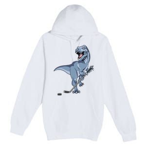 Dinosaur Hockey Stick Puck Goal Goalie Trex Trex Player Premium Pullover Hoodie