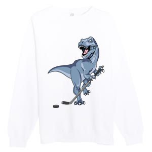 Dinosaur Hockey Stick Puck Goal Goalie Trex Trex Player Premium Crewneck Sweatshirt