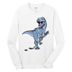 Dinosaur Hockey Stick Puck Goal Goalie Trex Trex Player Tall Long Sleeve T-Shirt