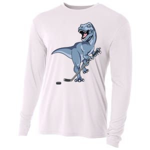 Dinosaur Hockey Stick Puck Goal Goalie Trex Trex Player Cooling Performance Long Sleeve Crew