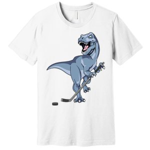 Dinosaur Hockey Stick Puck Goal Goalie Trex Trex Player Premium T-Shirt