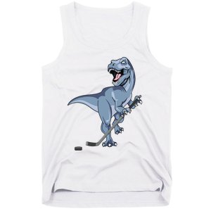 Dinosaur Hockey Stick Puck Goal Goalie Trex Trex Player Tank Top