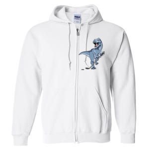 Dinosaur Hockey Stick Puck Goal Goalie Trex Trex Player Full Zip Hoodie