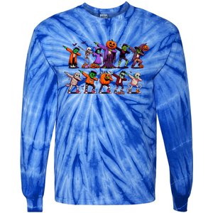 Dabbing Halloween Skeleton Zombie Scary Pumpkin Mummy Funny Gift Tie-Dye Long Sleeve Shirt