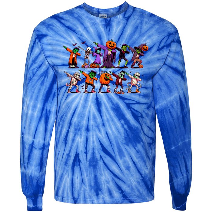 Dabbing Halloween Skeleton Zombie Scary Pumpkin Mummy Funny Gift Tie-Dye Long Sleeve Shirt