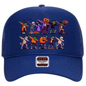 Dabbing Halloween Skeleton Zombie Scary Pumpkin Mummy Funny Gift High Crown Mesh Back Trucker Hat