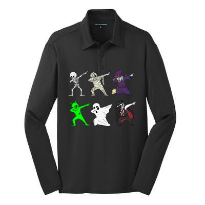 Dabbing Halloween Skeleton Zombie Witch Mummy Vampire Ghost Gift Silk Touch Performance Long Sleeve Polo