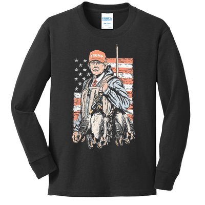 Duck Hunting Trump Camo Hello Hunting Season Kids Long Sleeve Shirt