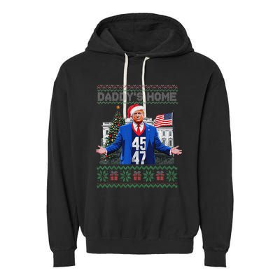 Daddys Home Trump Ugly Christmas Sweater Pajamas Garment-Dyed Fleece Hoodie