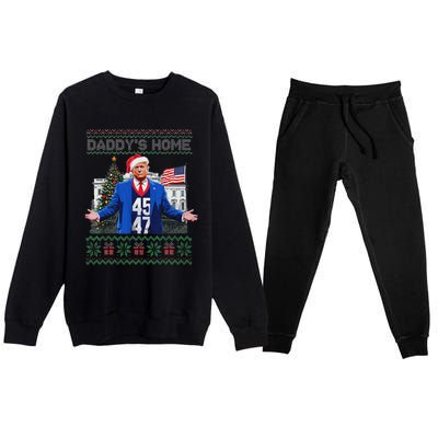 Daddys Home Trump Ugly Christmas Sweater Pajamas Premium Crewneck Sweatsuit Set