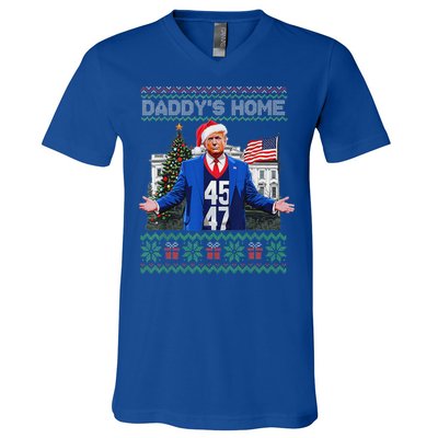 Daddys Home Trump Ugly Christmas Sweater Pajamas V-Neck T-Shirt