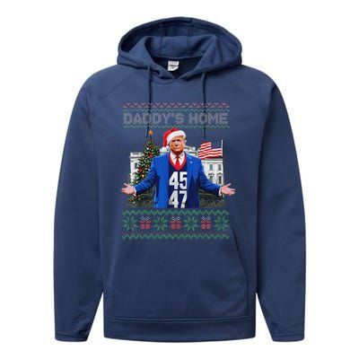 Daddys Home Trump Ugly Christmas Sweater Pajamas Performance Fleece Hoodie