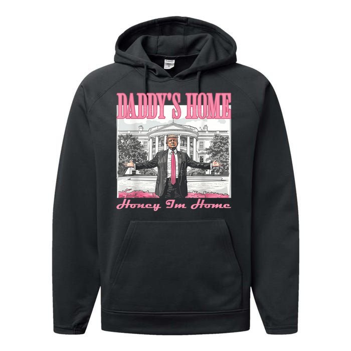 DaddyS Home Trump Pink 2024 Funny Trump Take America Back Performance Fleece Hoodie