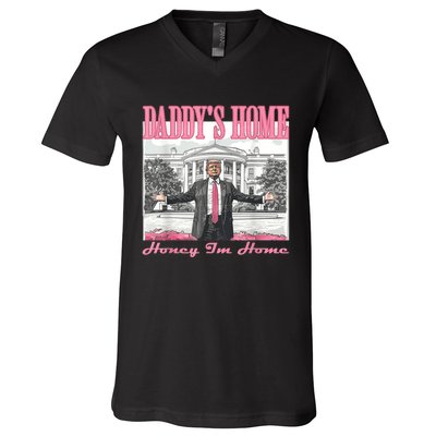 DaddyS Home Trump Pink 2024 Funny Trump Take America Back V-Neck T-Shirt