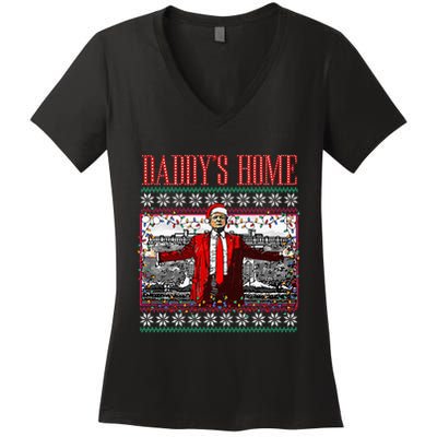 DaddyS Home Trump Ugly Christmas Sweater Xmas Pajamas Women's V-Neck T-Shirt