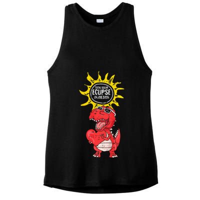 Dinosaur Heart Total Solar Eclipse April 8 2024 Totality Ladies PosiCharge Tri-Blend Wicking Tank