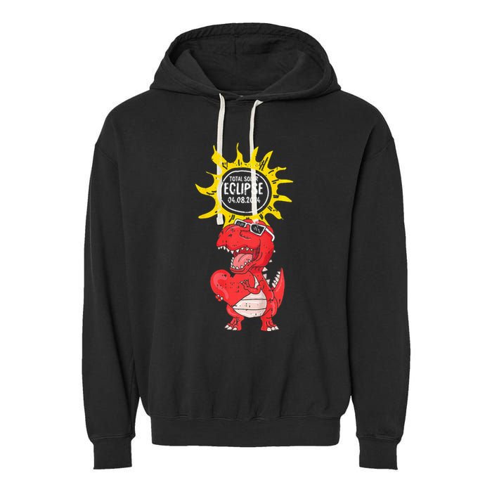 Dinosaur Heart Total Solar Eclipse April 8 2024 Totality Garment-Dyed Fleece Hoodie