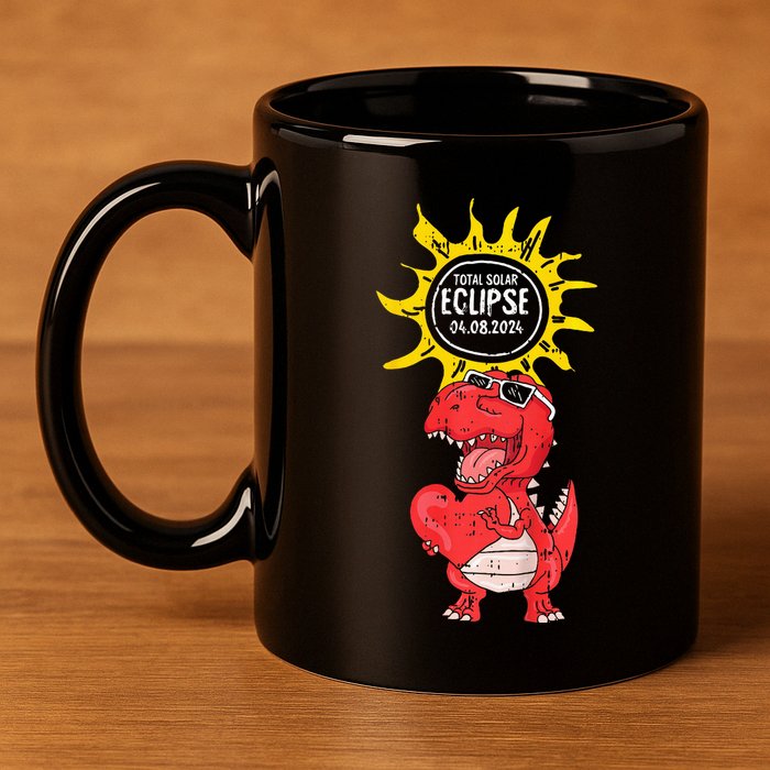 Dinosaur Heart Total Solar Eclipse April 8 2024 Totality 11oz C Handle Ceramic Mug