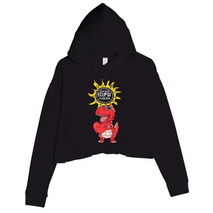 Dinosaur Heart Total Solar Eclipse April 8 2024 Totality Crop Fleece Hoodie