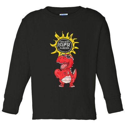 Dinosaur Heart Total Solar Eclipse April 8 2024 Totality Toddler Long Sleeve Shirt