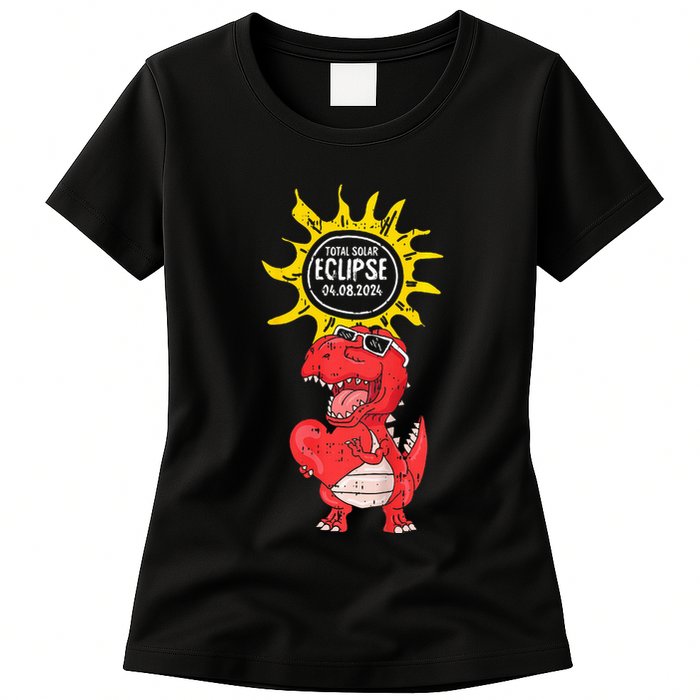 Dinosaur Heart Total Solar Eclipse April 8 2024 Totality Womens T-Shirt