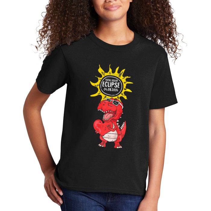 Dinosaur Heart Total Solar Eclipse April 8 2024 Totality Kids T-Shirt