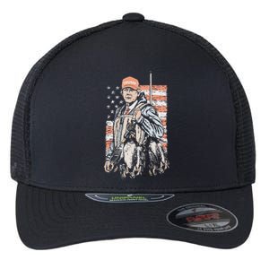 Duck Hunting Trump Camo Hello Hunting Season Us Flag Flexfit Unipanel Trucker Cap