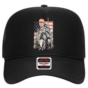 Duck Hunting Trump Camo Hello Hunting Season Us Flag High Crown Mesh Back Trucker Hat