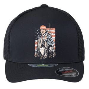 Duck Hunting Trump Camo Hello Hunting Season Us Flag Flexfit Unipanel Trucker Cap