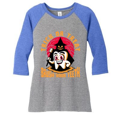 Dentist Halloween Trick Or Treat Brush Your Teeth Dental Gift Women's Tri-Blend 3/4-Sleeve Raglan Shirt