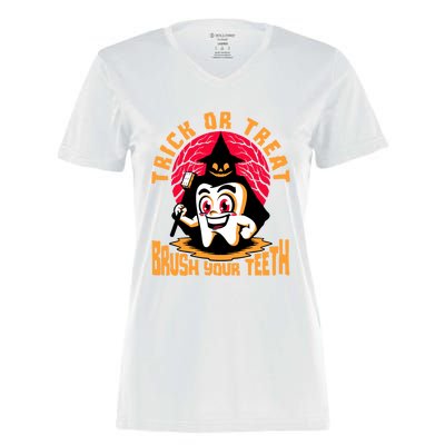 Dentist Halloween Trick Or Treat Brush Your Teeth Dental Gift Women's Momentum V-Neck T-Shirt