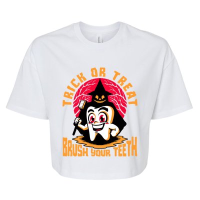 Dentist Halloween Trick Or Treat Brush Your Teeth Dental Gift Bella+Canvas Jersey Crop Tee