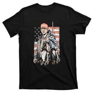 Duck Hunting Trump Camo Hello Hunting Season Us Flag Gift T-Shirt