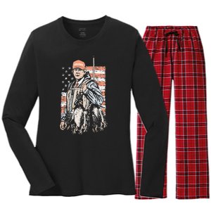 Duck Hunting Trump Camo Hello Hunting Season Us Flag Gift Women's Long Sleeve Flannel Pajama Set 