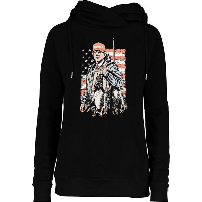 Duck Hunting Trump Camo Hello Hunting Season Us Flag Gift Womens Funnel Neck Pullover Hood