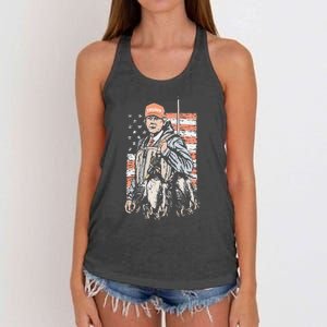 Duck Hunting Trump Camo Hello Hunting Season Us Flag Gift Women's Knotted Racerback Tank