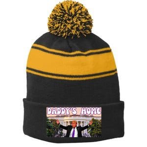 DaddyS Home Trump 2024 Stand With Trump Stripe Pom Pom Beanie