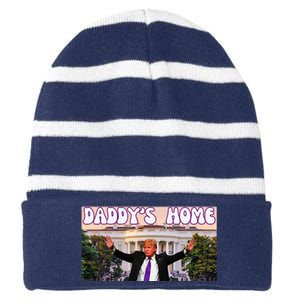 DaddyS Home Trump 2024 Stand With Trump Striped Beanie with Solid Band