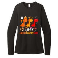 Dino Halloween Thanksgiving Christmas Happy Hallothanksmas Womens CVC Long Sleeve Shirt