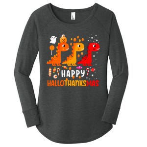 Dino Halloween Thanksgiving Christmas Happy Hallothanksmas Women's Perfect Tri Tunic Long Sleeve Shirt