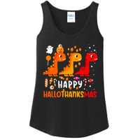 Dino Halloween Thanksgiving Christmas Happy Hallothanksmas Ladies Essential Tank