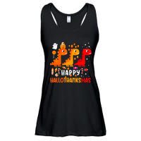 Dino Halloween Thanksgiving Christmas Happy Hallothanksmas Ladies Essential Flowy Tank