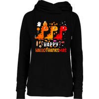 Dino Halloween Thanksgiving Christmas Happy Hallothanksmas Womens Funnel Neck Pullover Hood