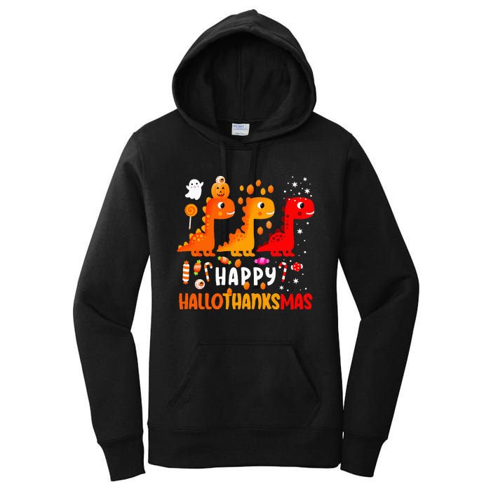 Dino Halloween Thanksgiving Christmas Happy Hallothanksmas Women's Pullover Hoodie