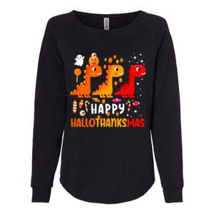 Dino Halloween Thanksgiving Christmas Happy Hallothanksmas Womens California Wash Sweatshirt