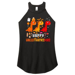 Dino Halloween Thanksgiving Christmas Happy Hallothanksmas Women's Perfect Tri Rocker Tank