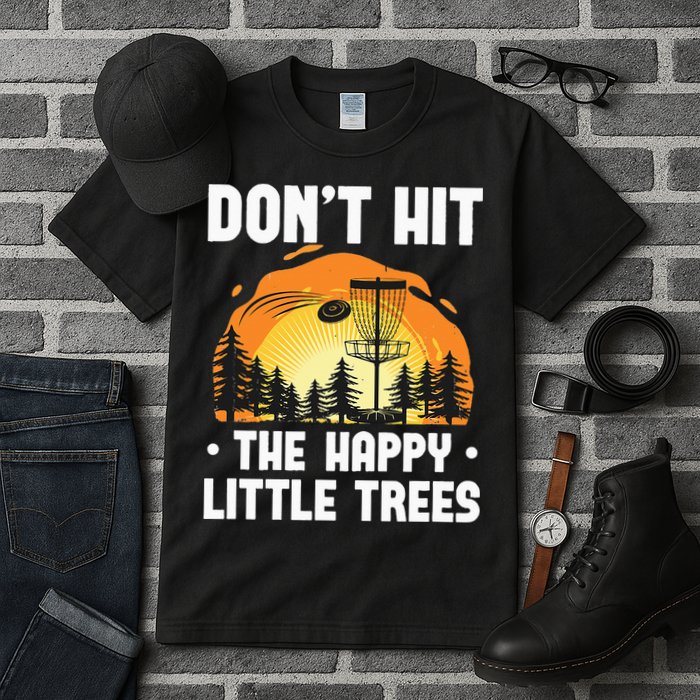 Don't Hit The Happy Little Tree Funny Disc Golf Golfer Retro Tall T-Shirt